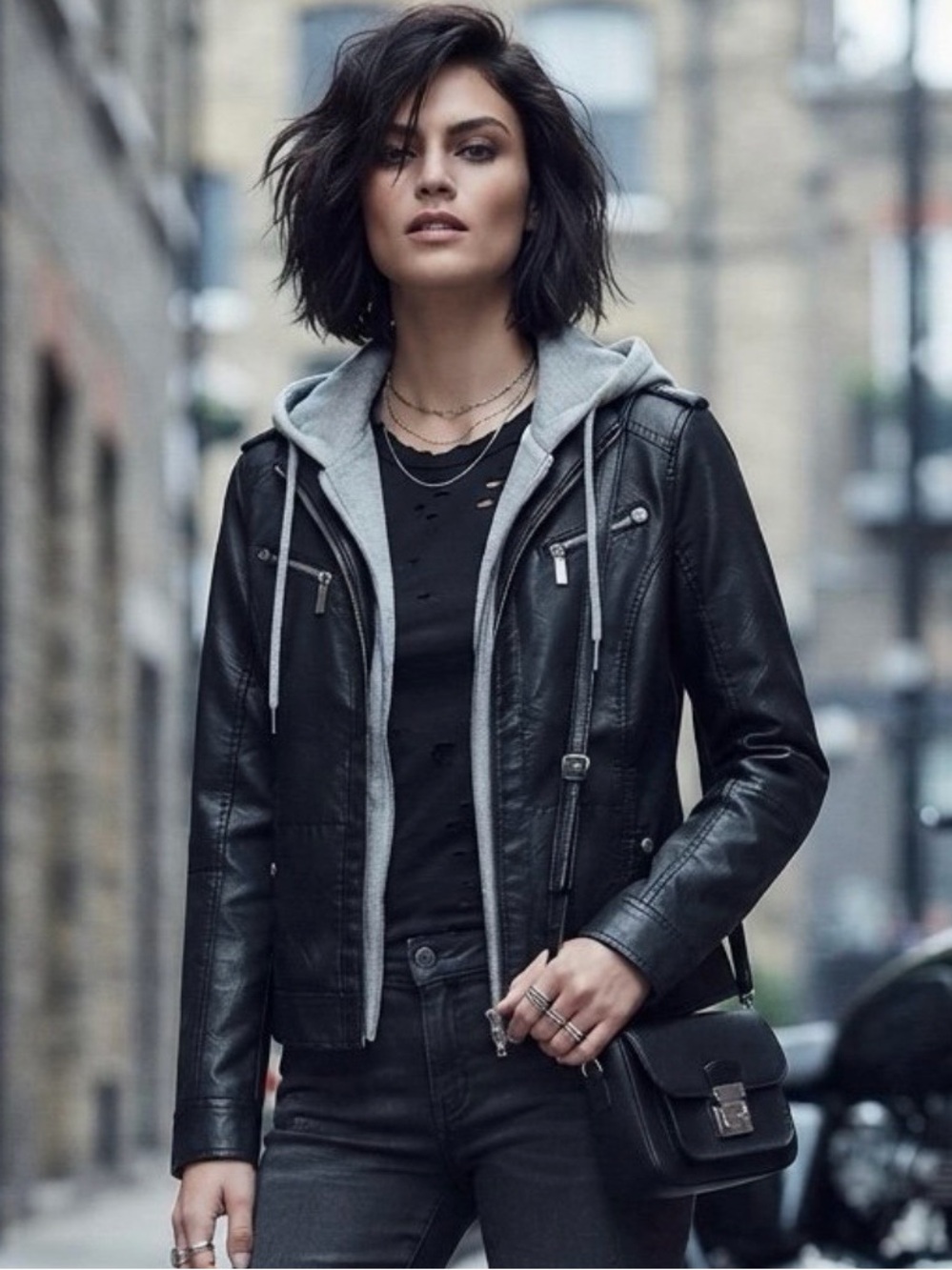 F2 Black Faux Leather
Moto Jacket with Removable Grey
Hoodie & Faux Fur Lining
